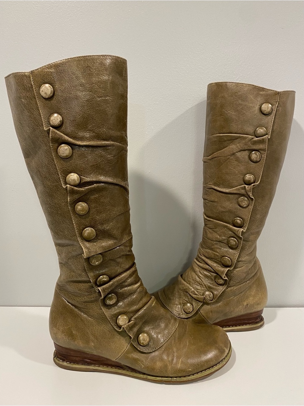 Rare Olive Miz Mooz “Bloom” Tall Leather Button Boots